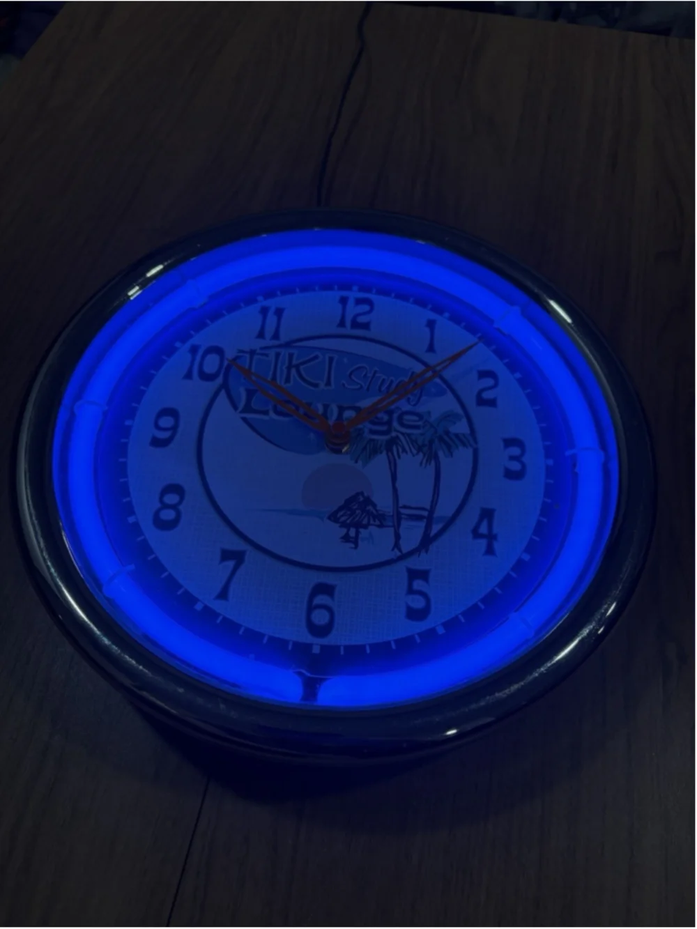 Tiki Lounge Blue Neon Wall Clock Bar Man Cave Tropical Tiki Bar Decor Working
